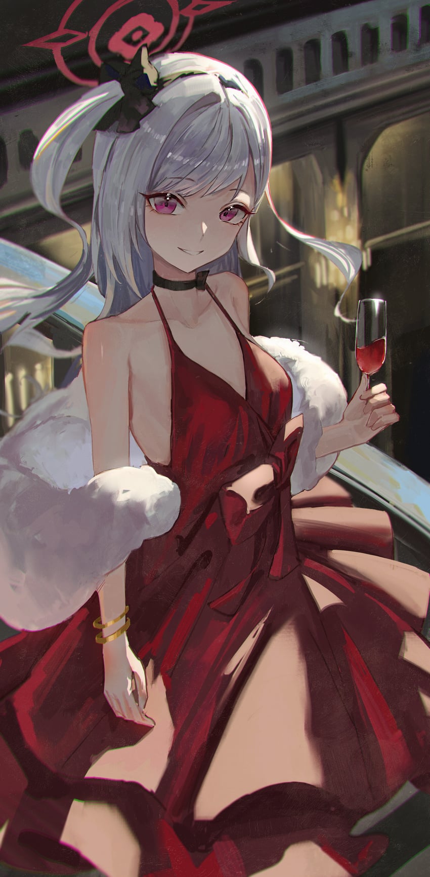 蔚蓝档案、睦月 (蔚蓝档案)、浅黄睦月 (礼服) (蔚蓝档案) 1名女孩 黑色发带 蝴蝶结 蝴蝶结项圈 项圈