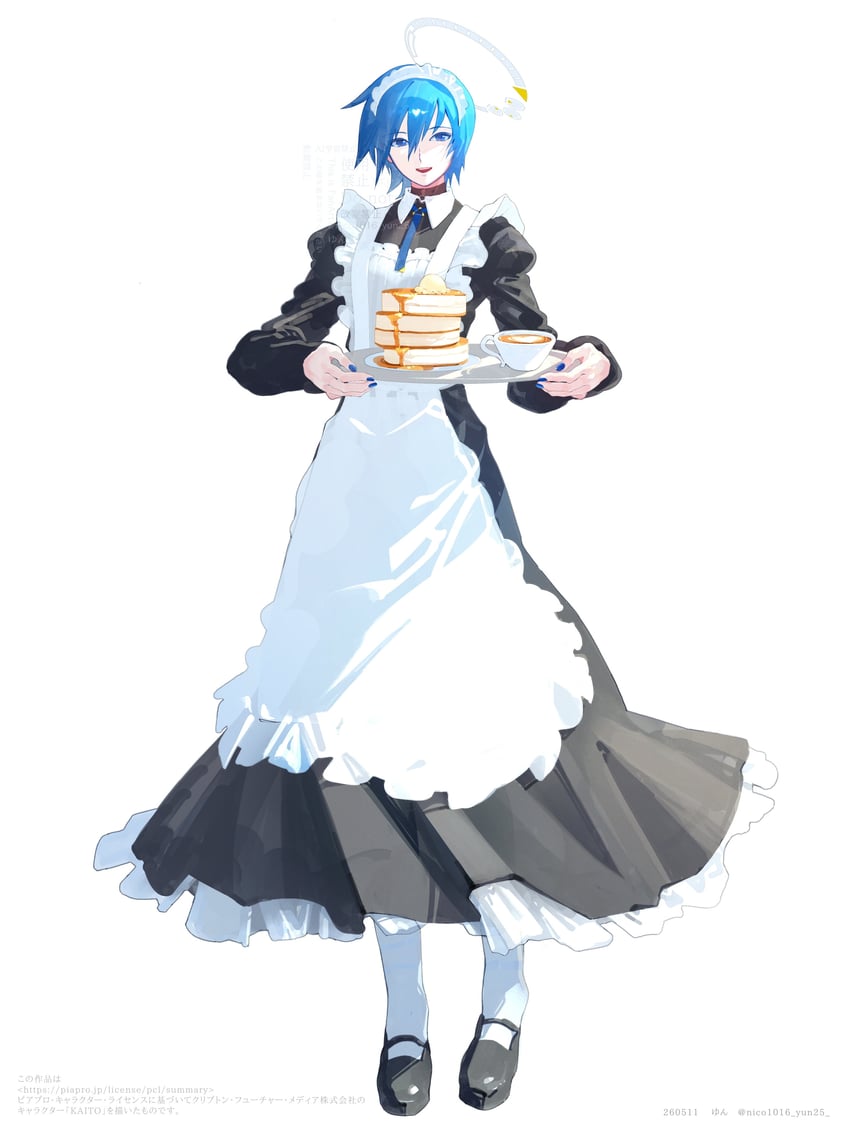 VOCALOID、KAITO 1名男孩 围裙 黑色连衣裙 黑鞋 蓝眼