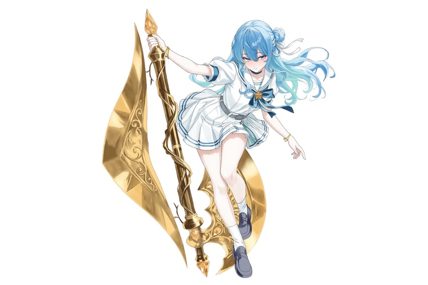 Hololive、星街彗星、星街彗星 (水手服) 1名女孩 发型长度变动 (更长) 斧头 战斧 腰带