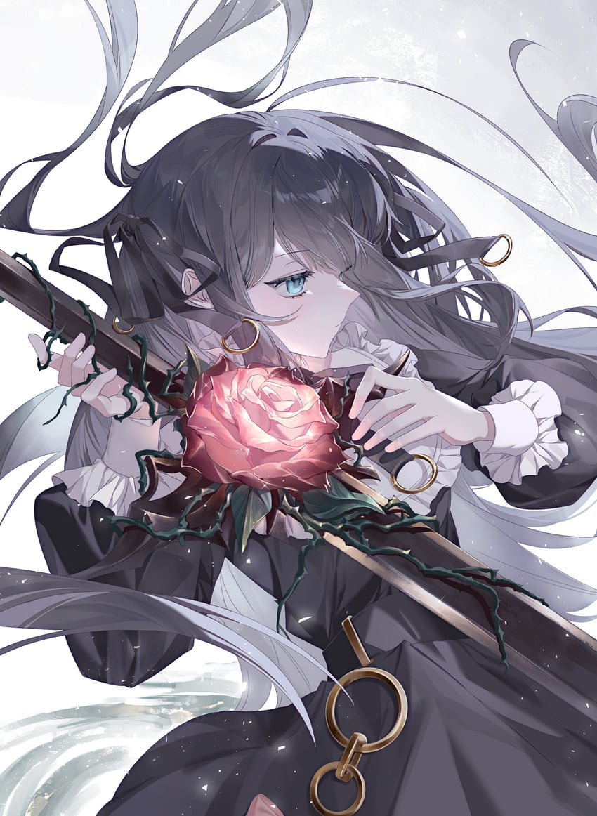 韵律源点 Arcaea、对立 (Arcaea)、对立（Axium）（音弧） 1名女孩 阿斯科特领巾 围兜领 黑色连衣裙 黑发