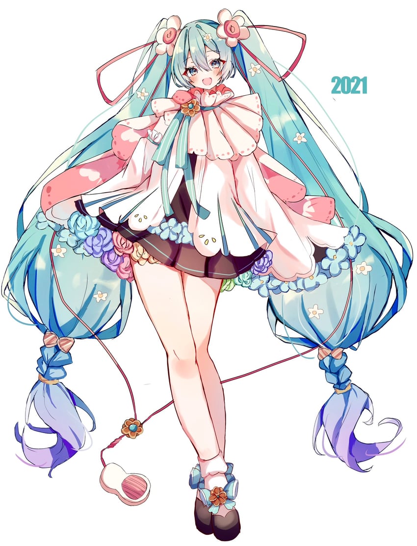 魔法未来(Vocaloid)、VOCALOID、初音未来 1名女孩 2021年 水色瞳 水色发 水蓝色指甲