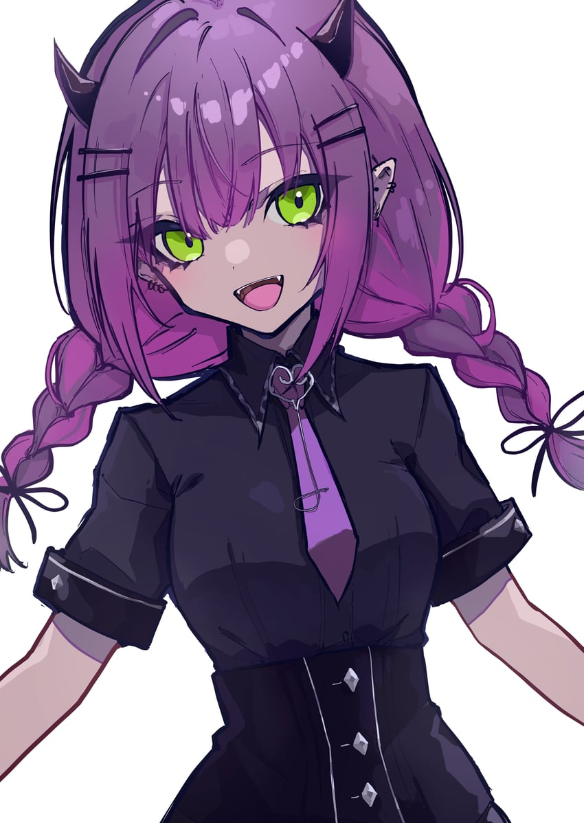Hololive、常暗永远、常暗永远 (冥界制服) 1名女孩 :D 黑色紧身胸衣 黑发 黑色丝带