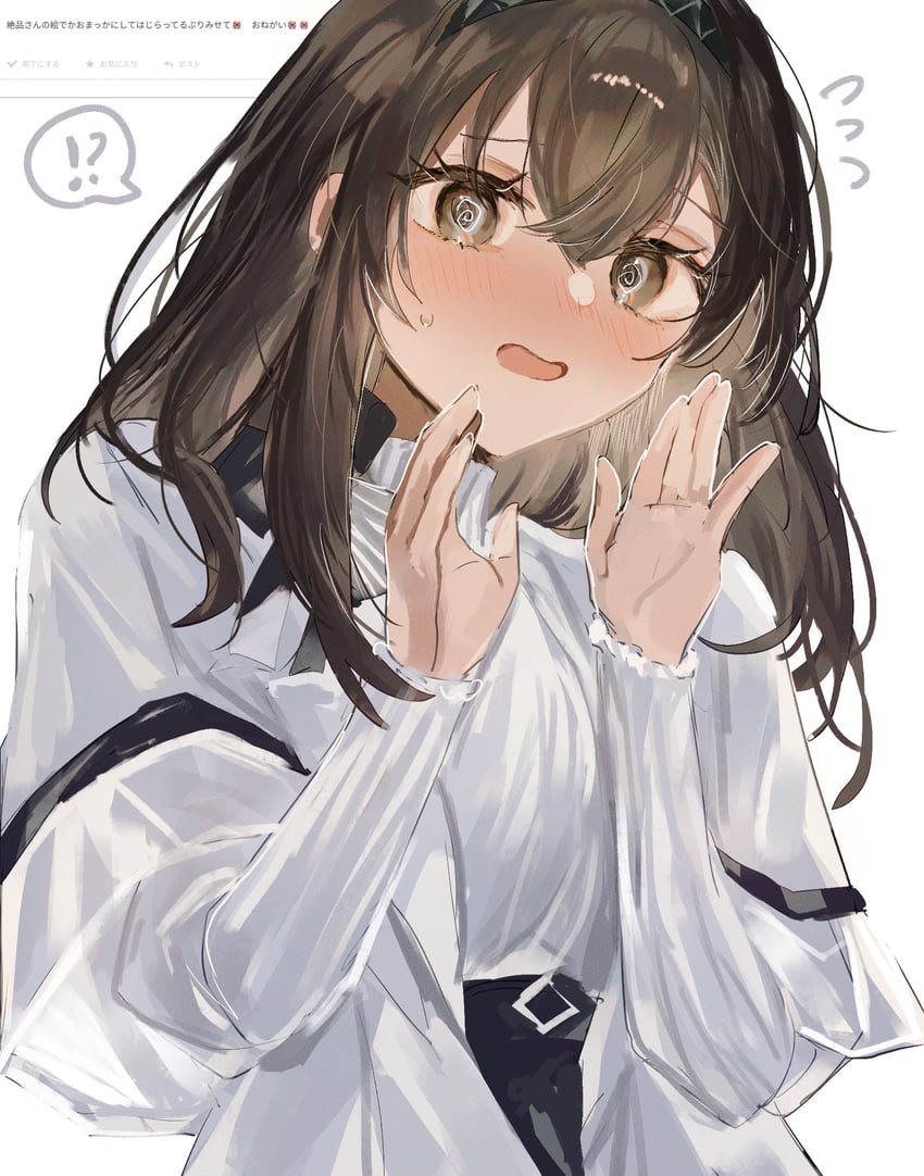 明日方舟、普瑞赛斯 (明日方舟) !? 1名女孩 @_@ 黑色发带 脸红
