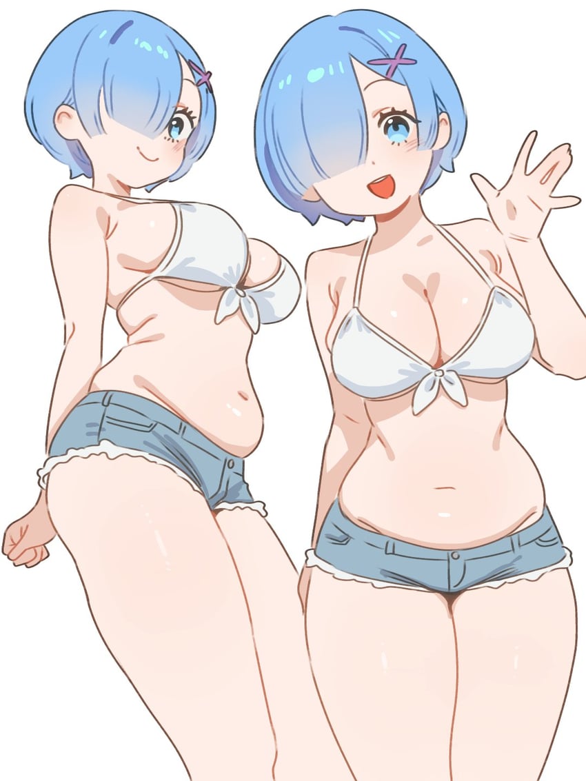 Re:从零开始的异世界生活、雷姆 (从零开始的异世界生活) 1名女孩 :D 手放在背后 露肩 腹部