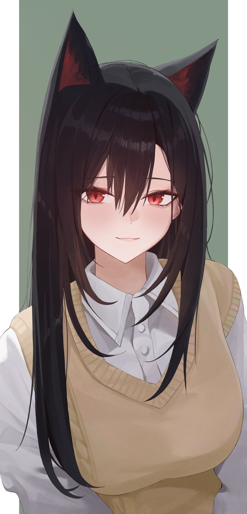 原创 1名女孩 兽耳毛 兽耳 黑发 乳房