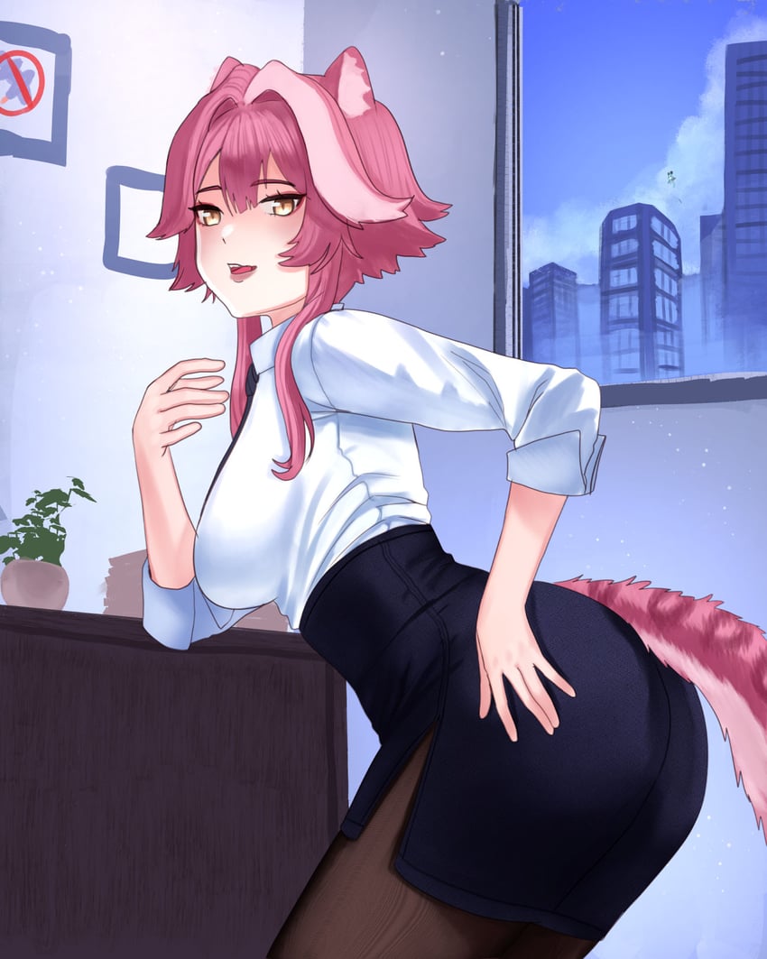 Hololive、Hololive英语、Chattino 1名女孩 替换服装 兽耳 黑色领带 黑色裙子