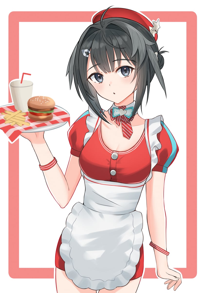 明日方舟、羽毛笔 (明日方舟) 1名女孩 呆毛 替换服装 围裙 贝雷帽