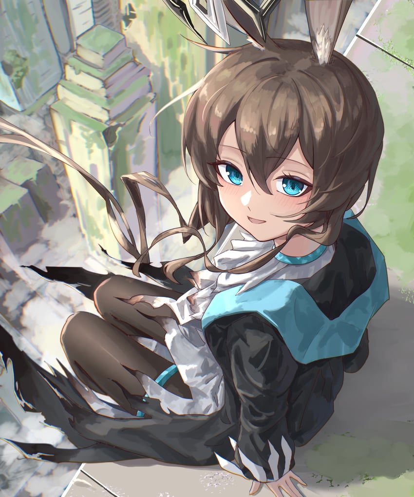 明日方舟、阿米娅 (明日方舟) 1名女孩 :D 兽耳 黑色夹克 黑色连裤袜