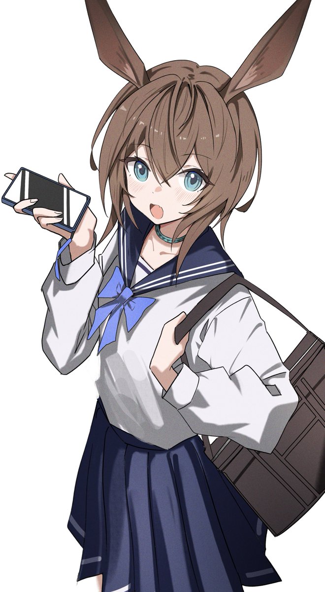 明日方舟、阿米娅 (明日方舟) 1名女孩 兽耳 包 蓝色蝴蝶结 蓝色领结
