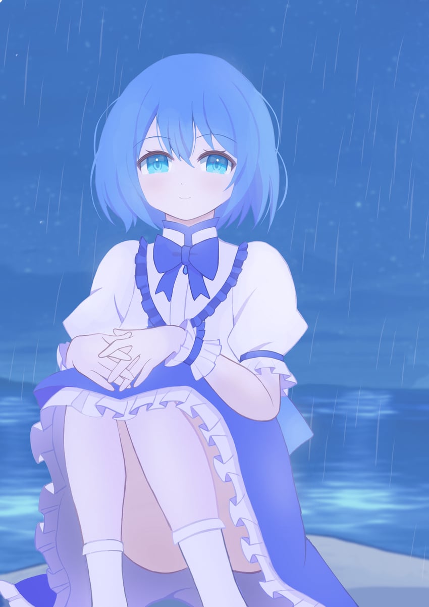 原创 1名女孩 围兜领 蓝色蝴蝶结 蓝色领结 蓝眼