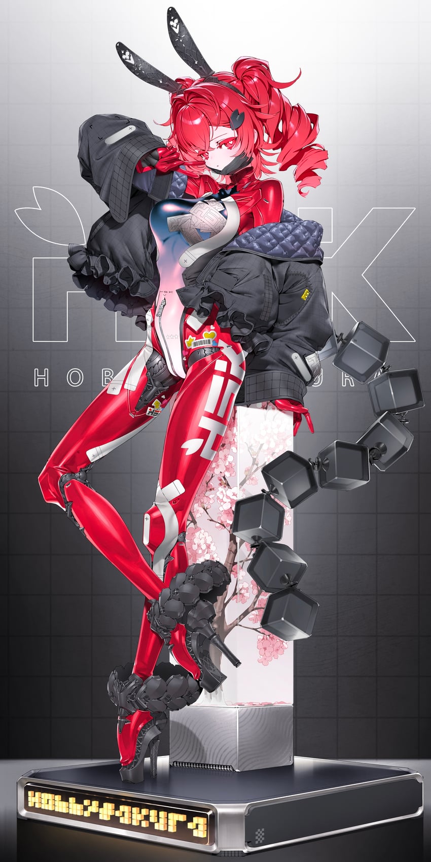 hobby sakura、nana (orihira) 1名女孩 兽耳发箍 兽耳 黑色大衣 黑色夹克