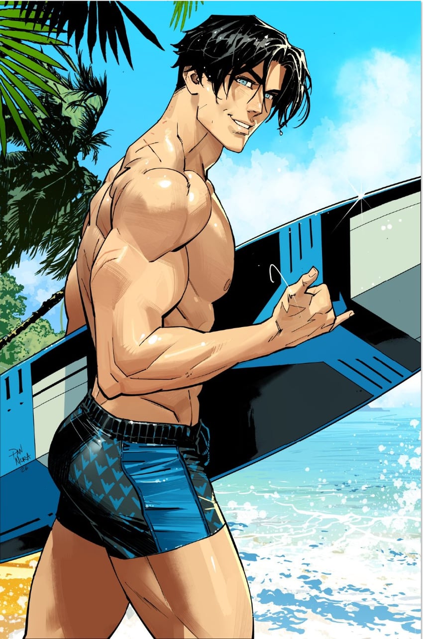 蝙蝠侠系列、DC漫画、迪克·格雷森 1名男孩 海滩 黑发 蓝眼 手持