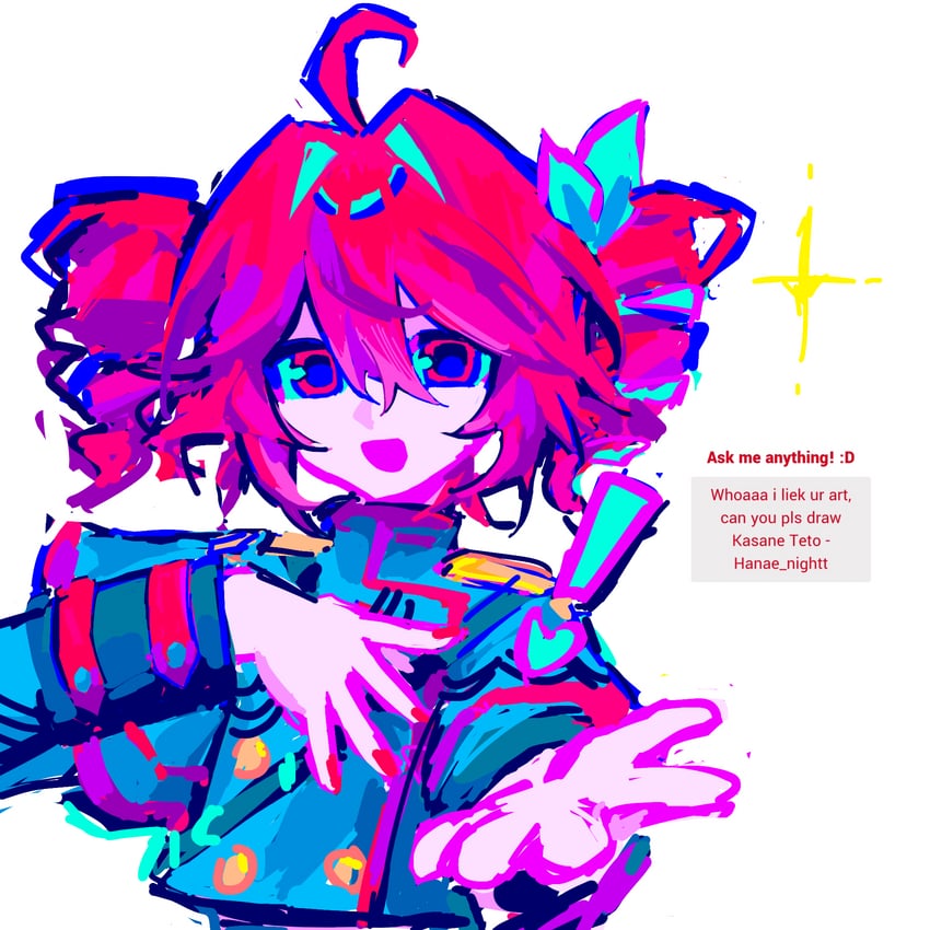 Synthesizer V、UTAU、重音Teto ! 1名女孩 :D 呆毛 钻头发