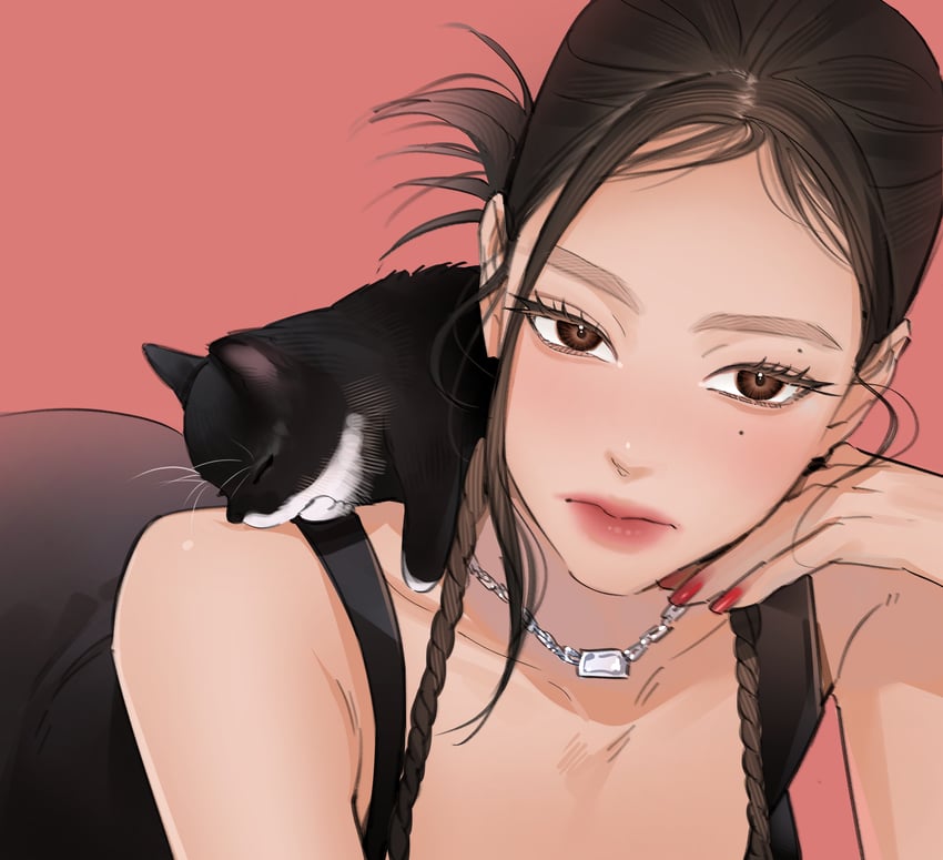 BLACKPINK、金珍妮 (BLACKPINK) 1名女孩 辫子 编发双马尾 棕眼睛 猫