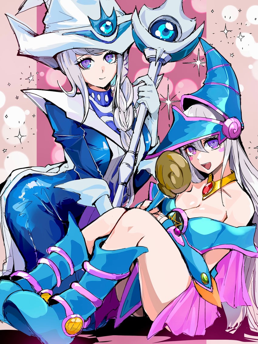 百日战线 -最终防卫学园-、游戏王、黑魔导女孩 2名女孩 :D 露肩 蓝色靴子 蓝色连衣裙