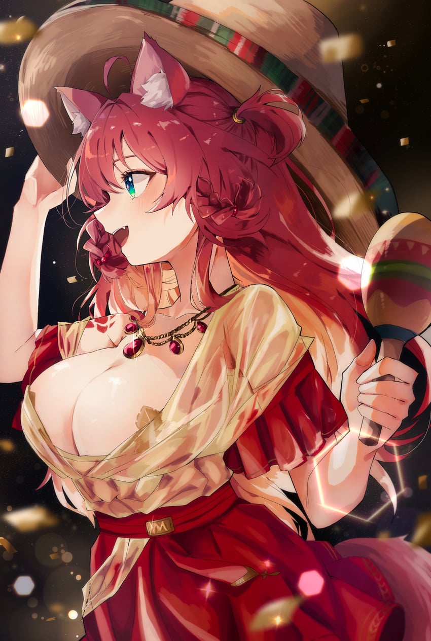 V-dere (羞怯脸)、茂角碧一、藻月桃 (Roman) 1名女孩 呆毛 兽耳毛 兽耳 蓝眼