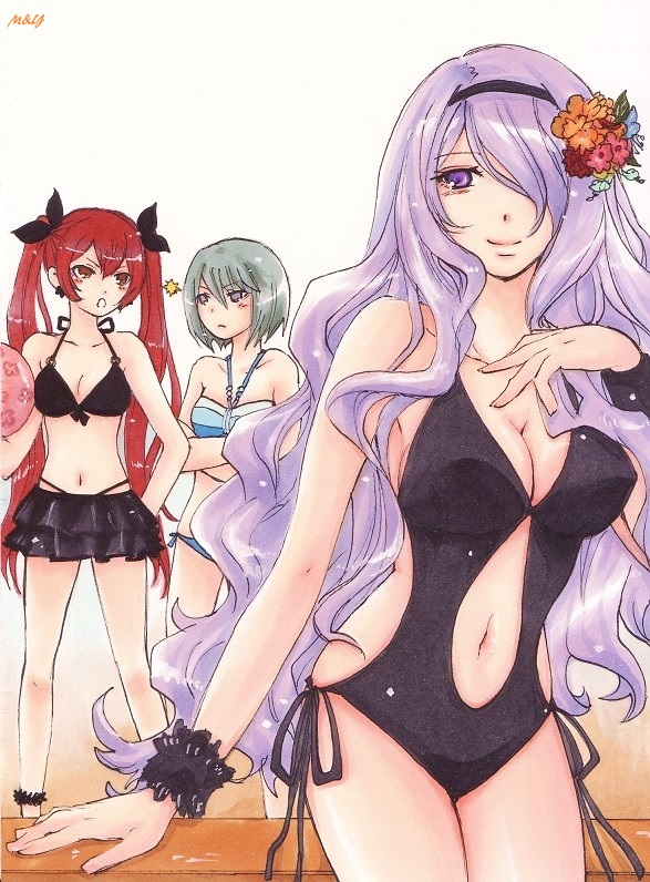 火焰纹章、火焰之纹章：if、贝露卡 (圣火降魔录) 3人女子 替换服装 腋下 球 裸臂