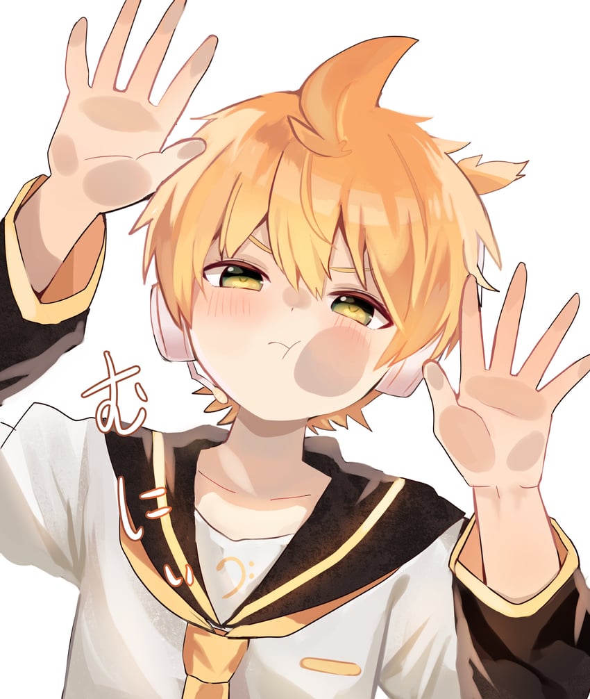 VOCALOID、镜音连 1名男孩 :t 贴在玻璃上 呆毛 低音谱号