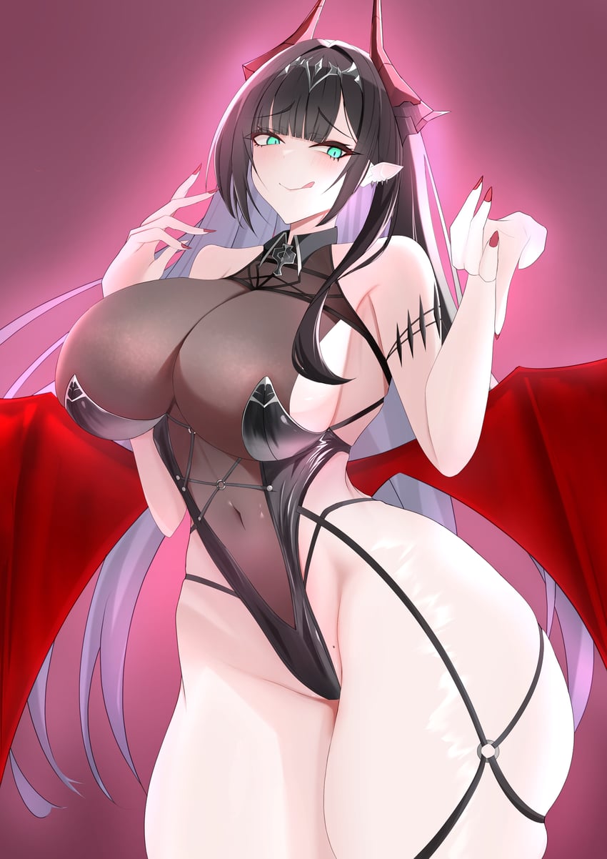 碧蓝航线、葛兹·冯·贝利欣根 (碧蓝航线) 黑发 乳房 假角 绿眼 角