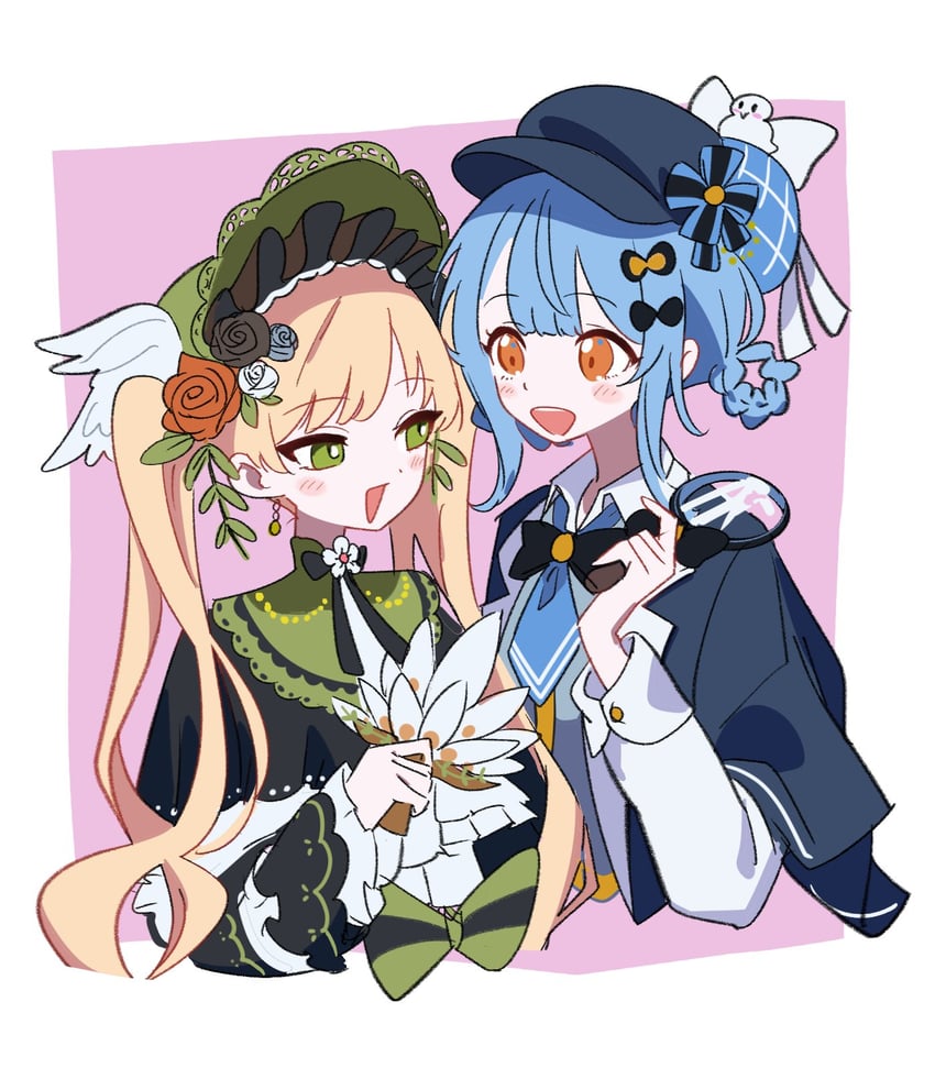 魔法少女的小镇审判、立花雪莉、外能范奈 2名女孩 帽子上的鸟饰 黑色小披肩 黑花 黑帽子