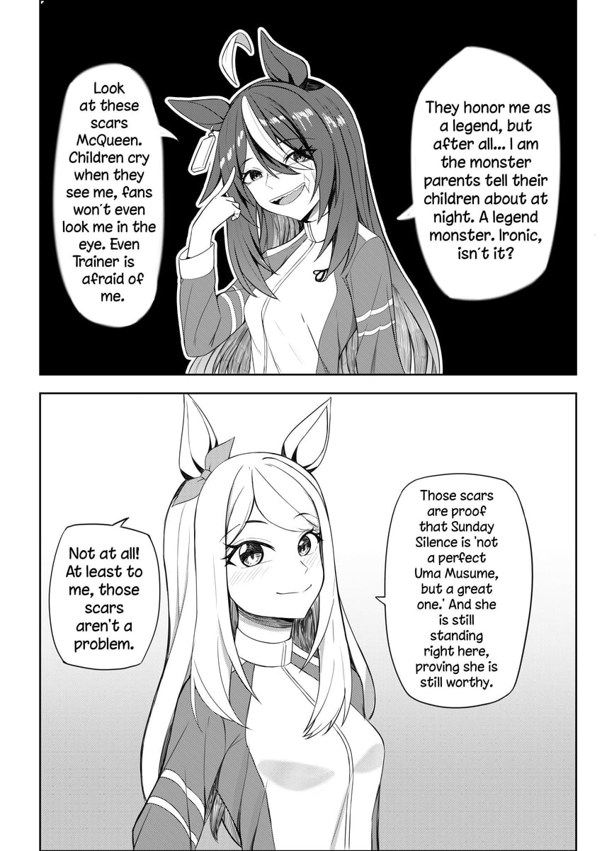 赛马娘、目白麦昆 (赛马娘)、周日宁静 (赛马) 2名女孩 两格漫画 呆毛 兽耳 黑色背景