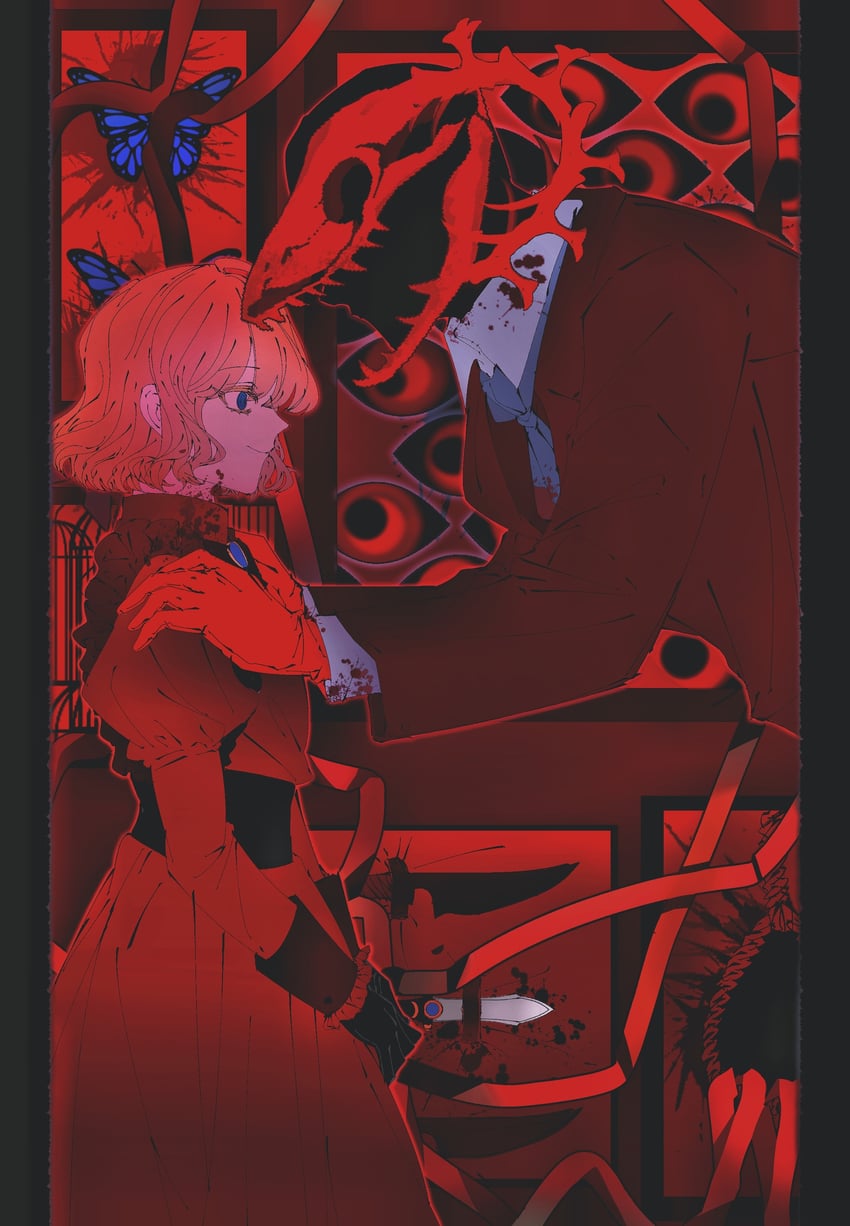 sss-class suicide hunter、heresy inquisitor 1名男孩 1个其他角色 动物头骨 黑色手套 金发