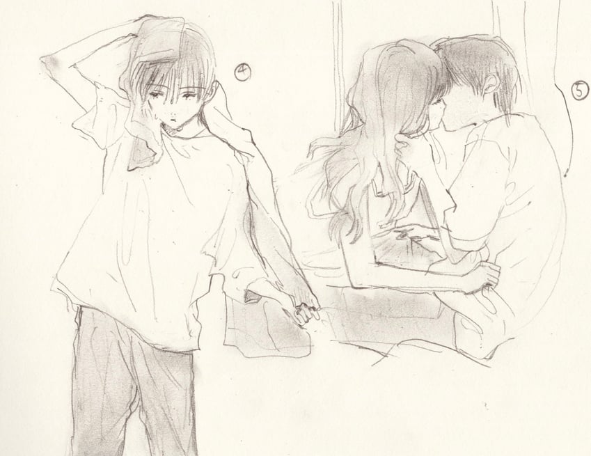 原创 1名男孩 1名女孩 举手 齐刘海 乳房