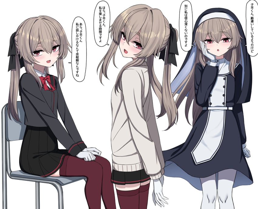 原创、brown twintails girl (yakob labo) 1名女孩 黑色丝带 黑色裙子 黑色毛衣 蝴蝶结