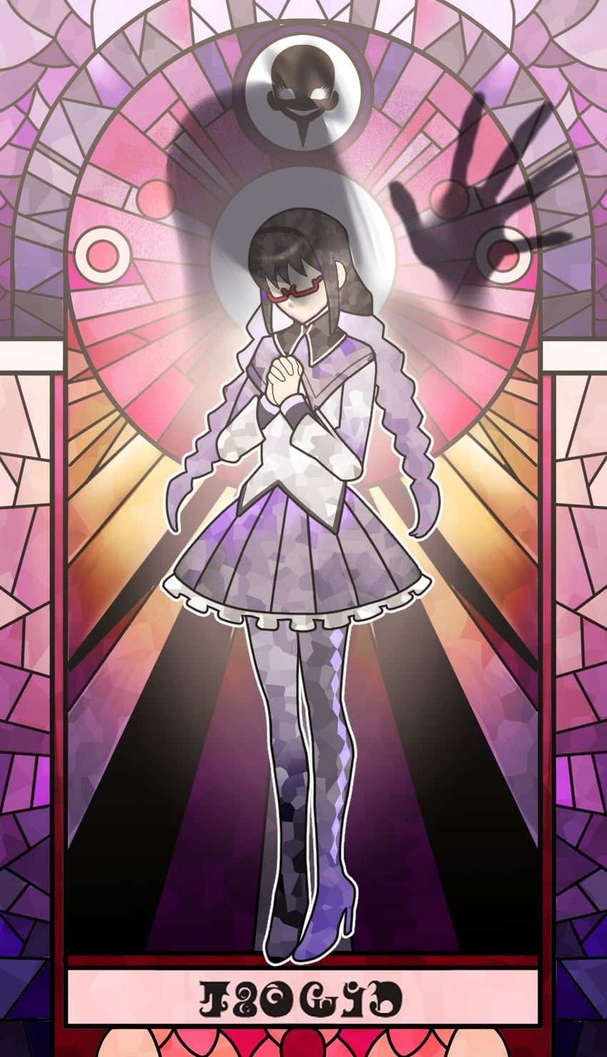 魔法少女小圆、晓美焰、晓美焰 (魔法少女) 1名女孩 菱格纹衣服 菱形格纹裤袜 黑领 黑发
