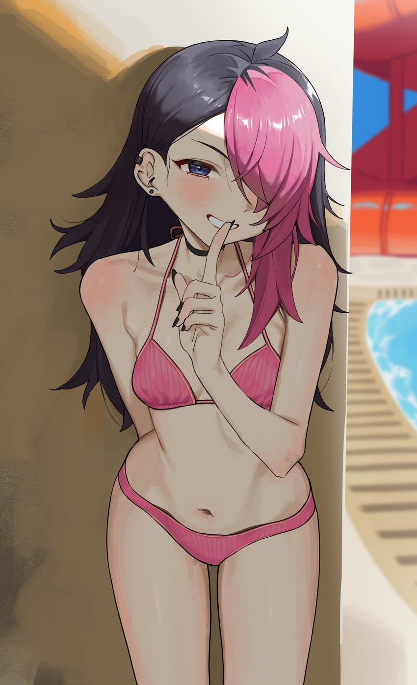 原创 1名女孩 呆毛 手放在背后 裸臂 露肩