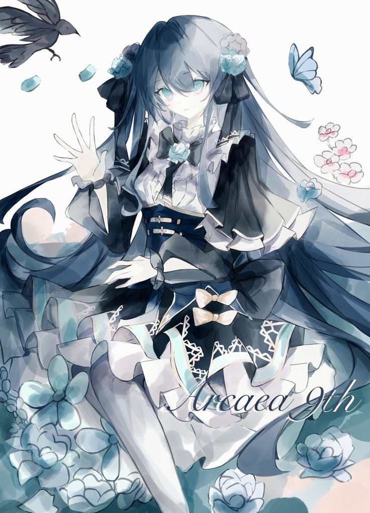 韵律源点 Arcaea、对立 (Arcaea)、对立 (Grievous Lady) (Arcaea) 1名女孩 水色花 水蓝玫瑰 围兜领 鸟