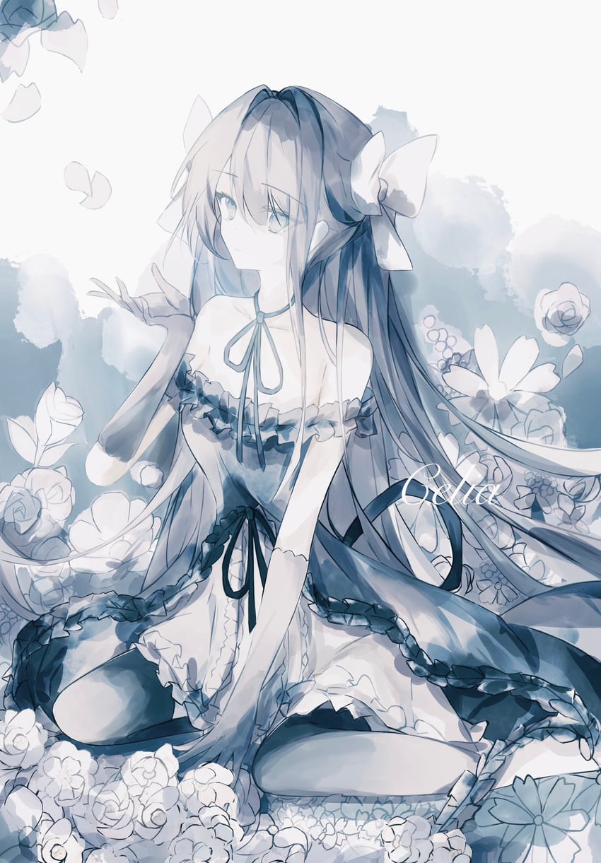 韵律源点 Arcaea、对立 (Arcaea) 1名女孩 作者名 露肩 黑色蝴蝶结 黑色连衣裙
