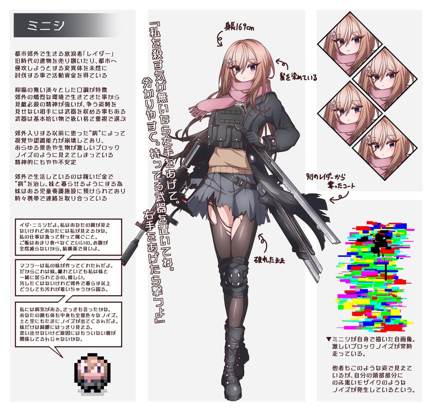 原创 1名女孩 突击步枪 腰带 黑色靴子 黑瞳