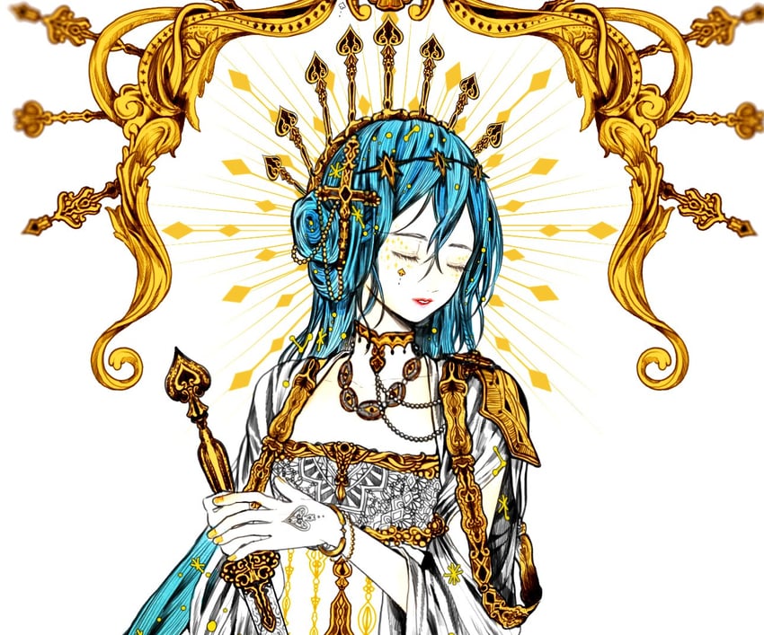 原创 1名女孩 铠甲 蓝发 手链 闭眼