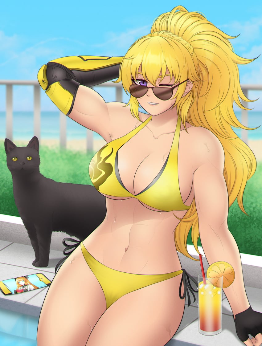 RWBY、阳·小龙 1名女孩 腹肌 比基尼 黑猫 黑色手套