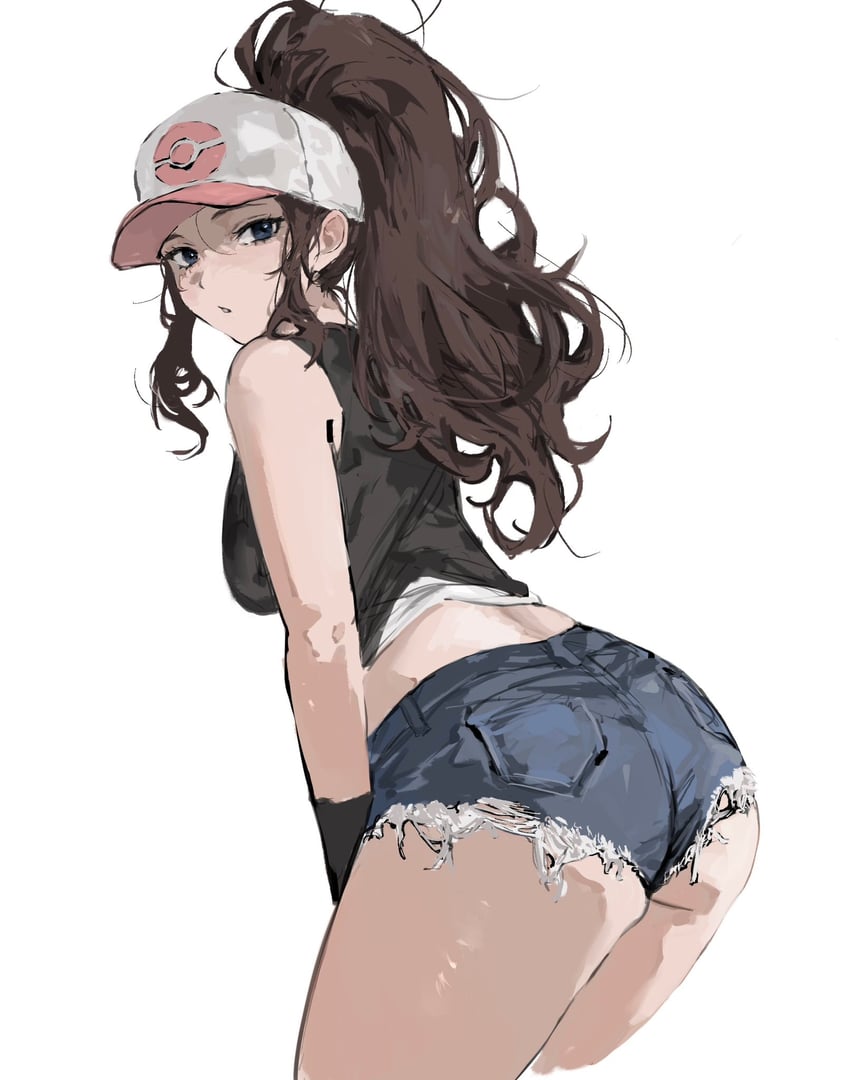 宝可梦、宝可梦 黑/白、透子 (宝可梦) 1名女孩 屁股 露肩 棒球帽 蓝眼