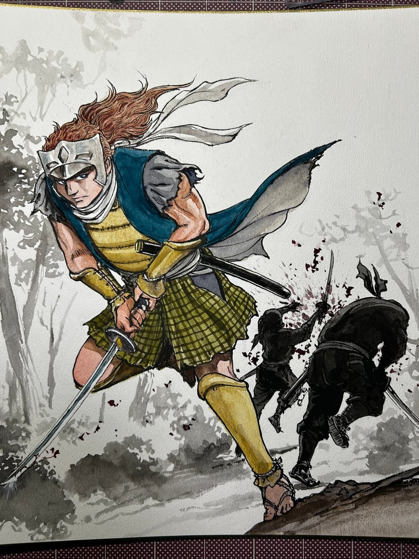 sengoku fuuma den ranpa、shuma (sengoku fuuma den ranpa) 3个男孩 铠甲 战斗 黑色连体衣 黑色靴子