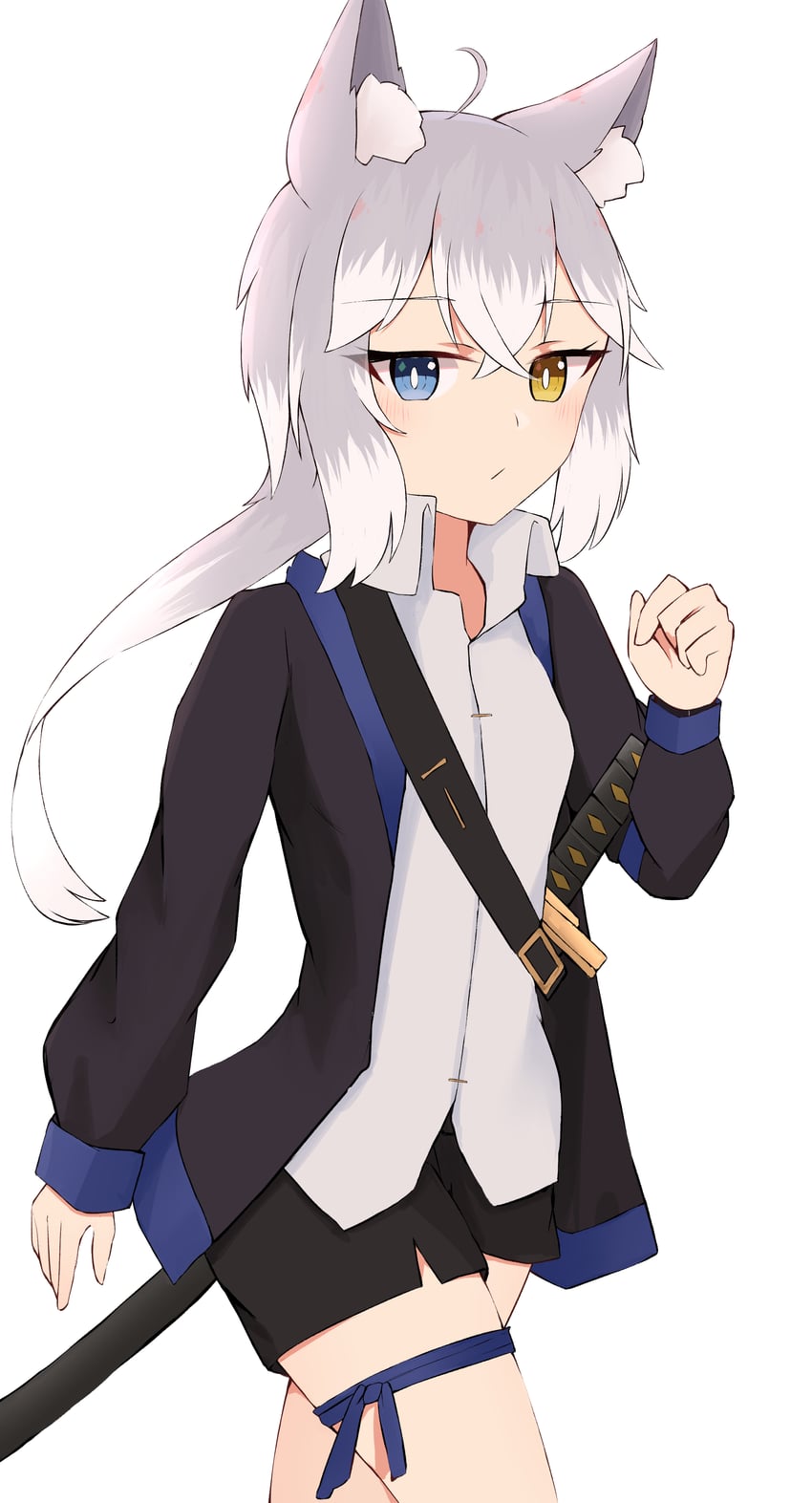 原创 1名女孩 呆毛 兽耳毛 兽耳 黑色夹克