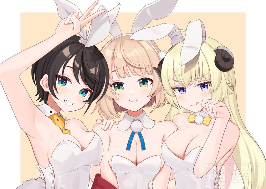 Hololive、个人势虚拟主播、大空昂 兽耳 黑发 金发 蓝眼 脸红