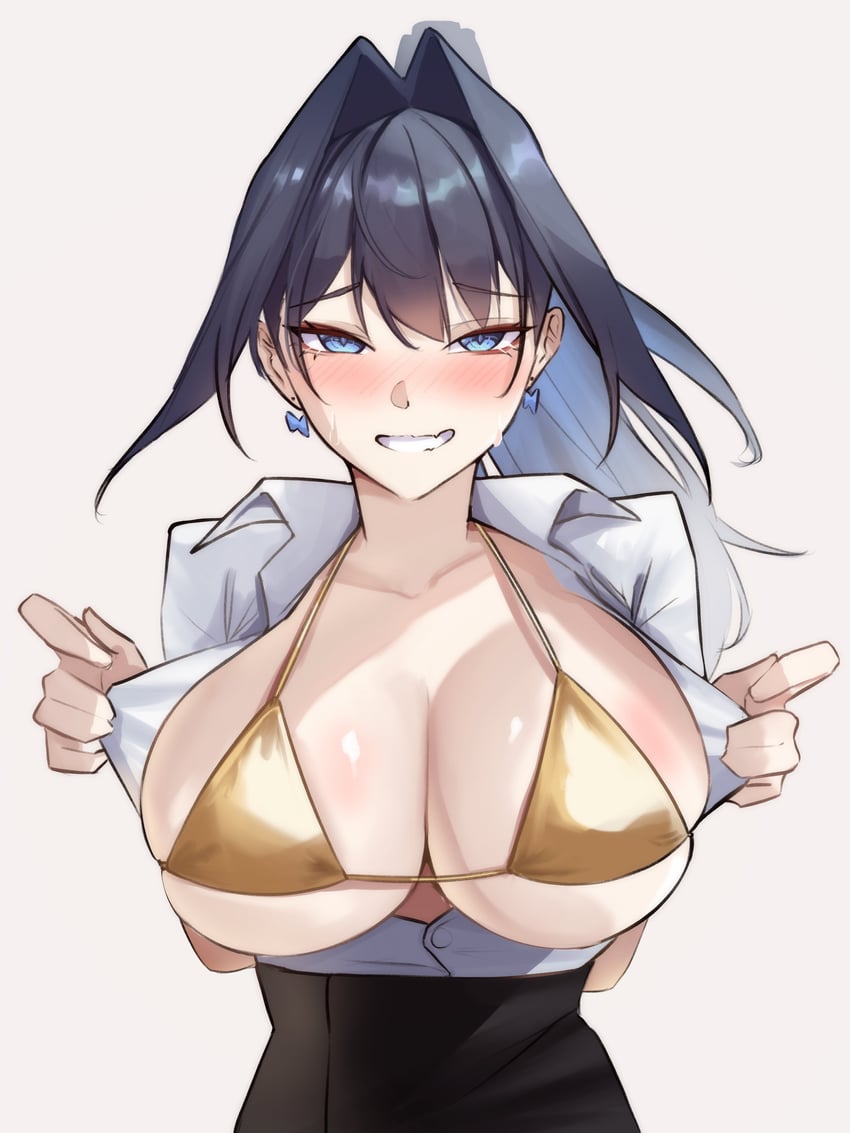Hololive、Hololive英语、议会 (Kronii) 1名女孩 比基尼 黑发 黑色裙子 蓝眼
