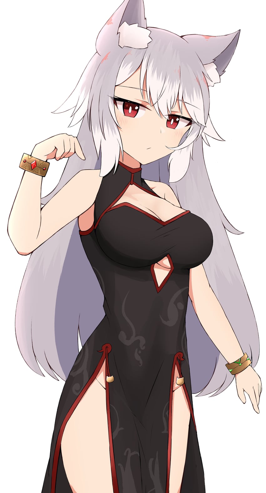 原创 1名女孩 裸臂 露肩 黑色连衣裙 乳房
