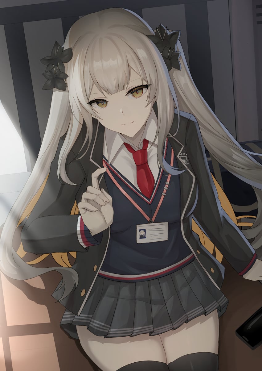 Fate/Grand Order、Fate系列、玛丽·安托瓦内特 (Fate) 1名女孩 黑色夹克 蓝色背心毛衣 乳房 有领衬衫