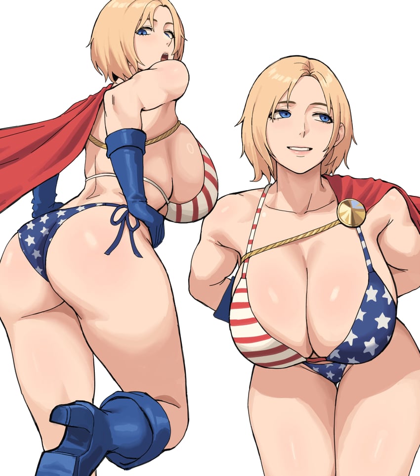 DC漫画、超人系列、神力女郎 1名女孩 美国国旗 星条旗比基尼 美国国旗印花 双手背在身后
