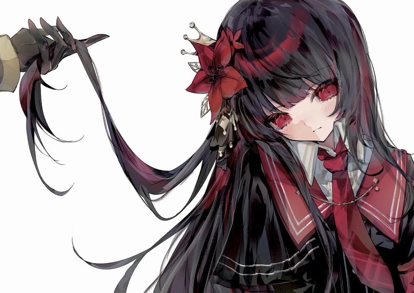 魔法少女的小镇审判、莲实玲亚、二阶堂博 2名女孩 臂章 黑色手套 黑发 黑衬衫