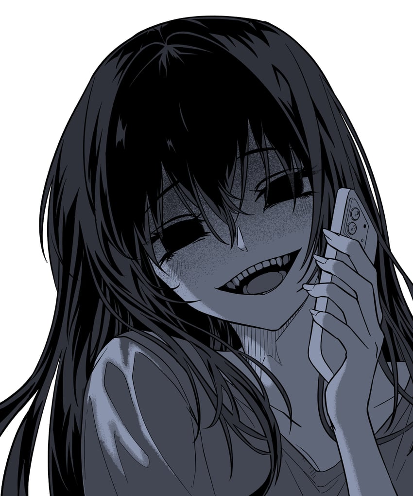 原创 1名女孩 黑发 空洞的眼神 手机 手持