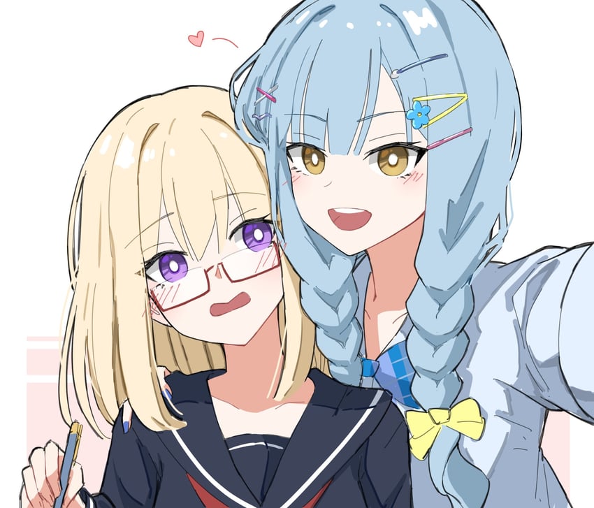 BanG Dream!、Bang Dream! It's MyGO!!!!!、三角初华 2名女孩 黑衬衫 黑色裙子 金发 蓝色蝴蝶结