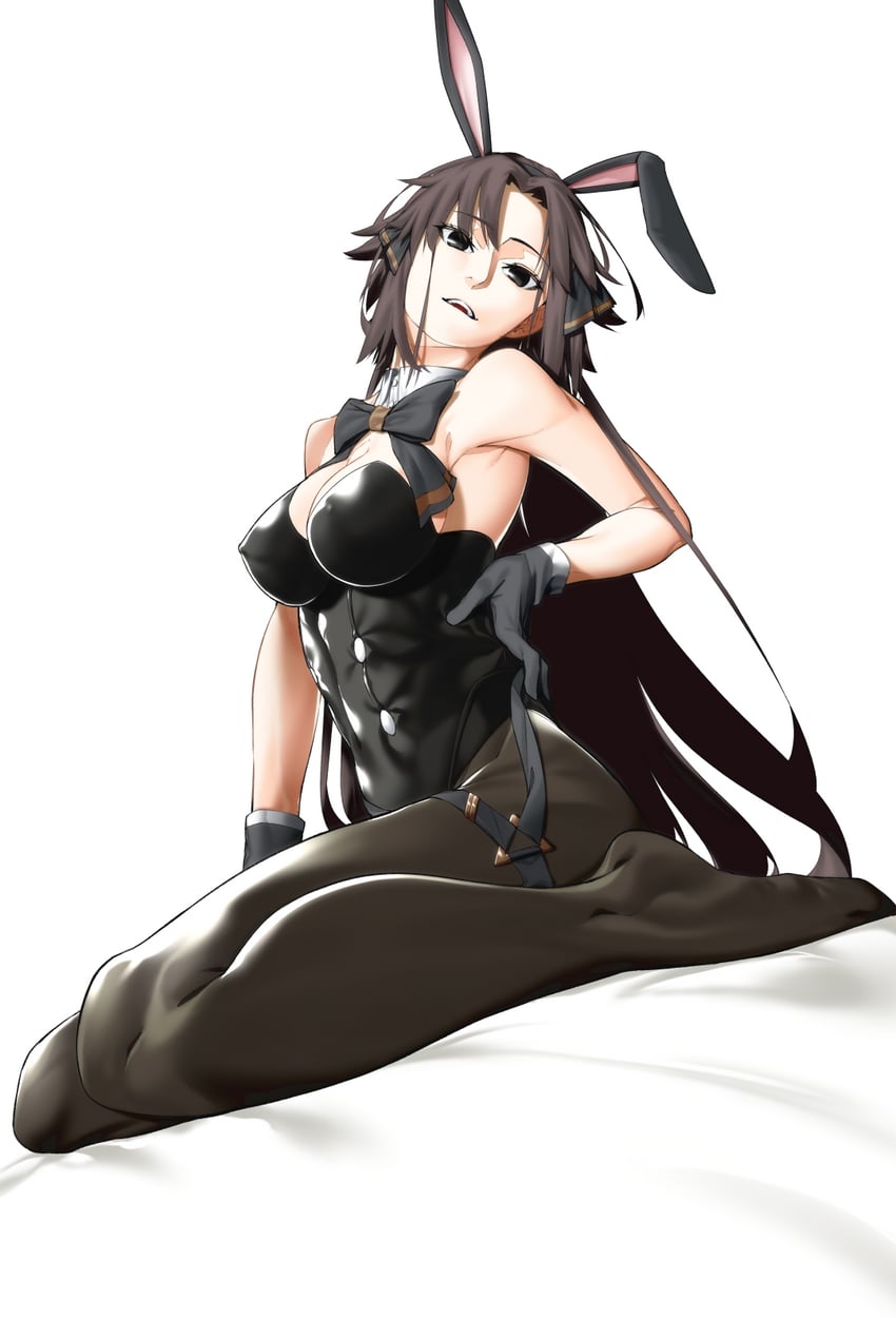 Fate/Grand Order、Fate系列、两仪式 兽耳 腋下 黑瞳 黑色手套 黑色紧身连体衣