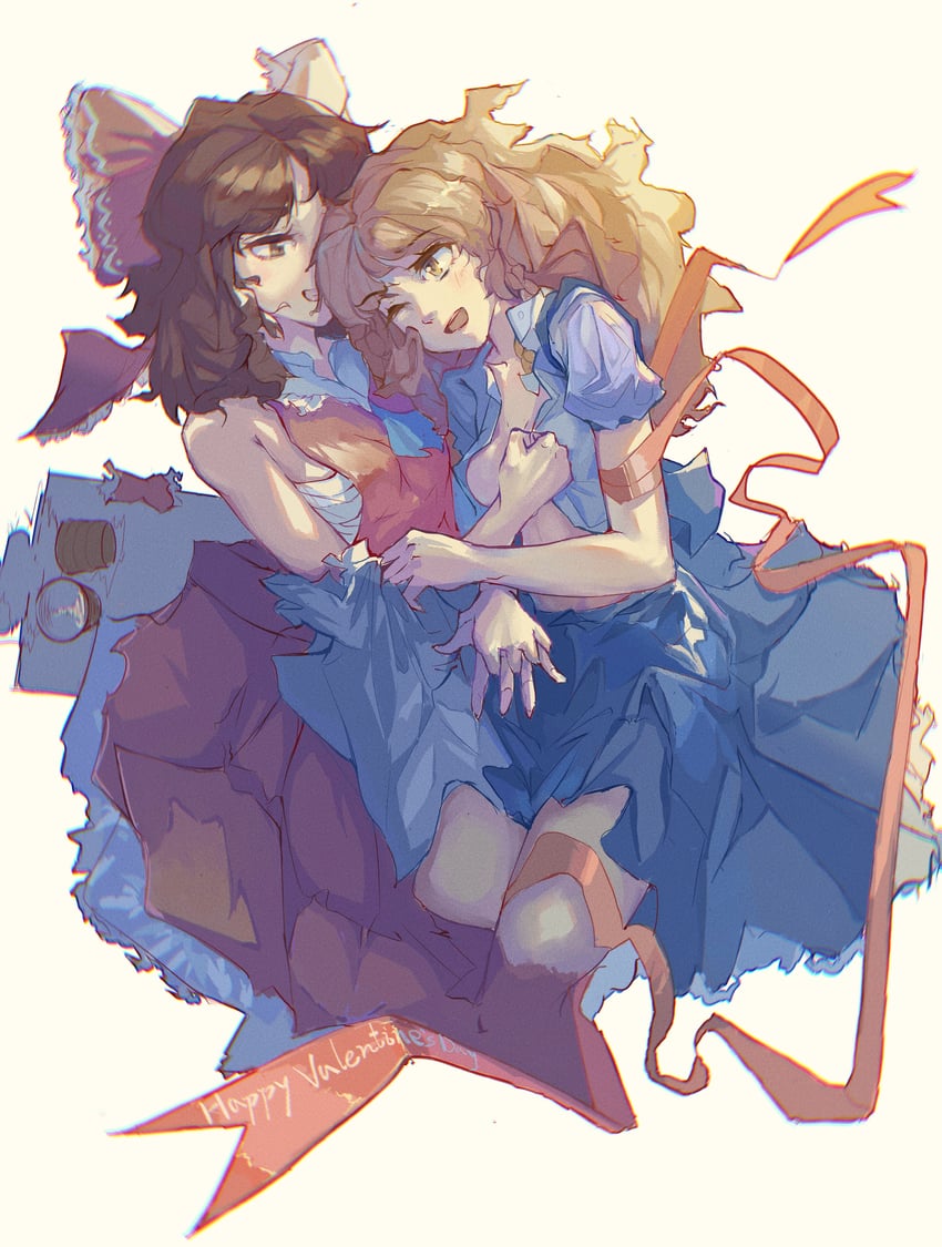 东方Project、博丽灵梦、雾雨魔理沙 2名女孩 作画错误 阿斯科特领巾 黑色裙子 金发