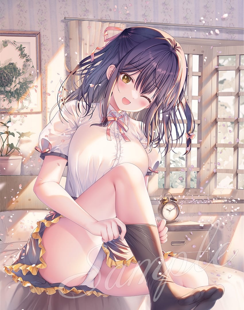 原创、TwinBox 学校、七海优乃 1名女孩 :D 微笑 闹钟 床