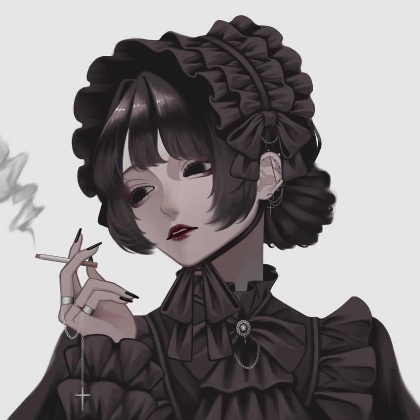 原创 1名女孩 卧蚕 贵族服饰 黑色蝴蝶结 黑色连衣裙